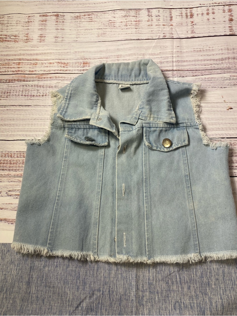 SHEIN Light Blue Frayed Denim Vest for Kids Sz-6Y